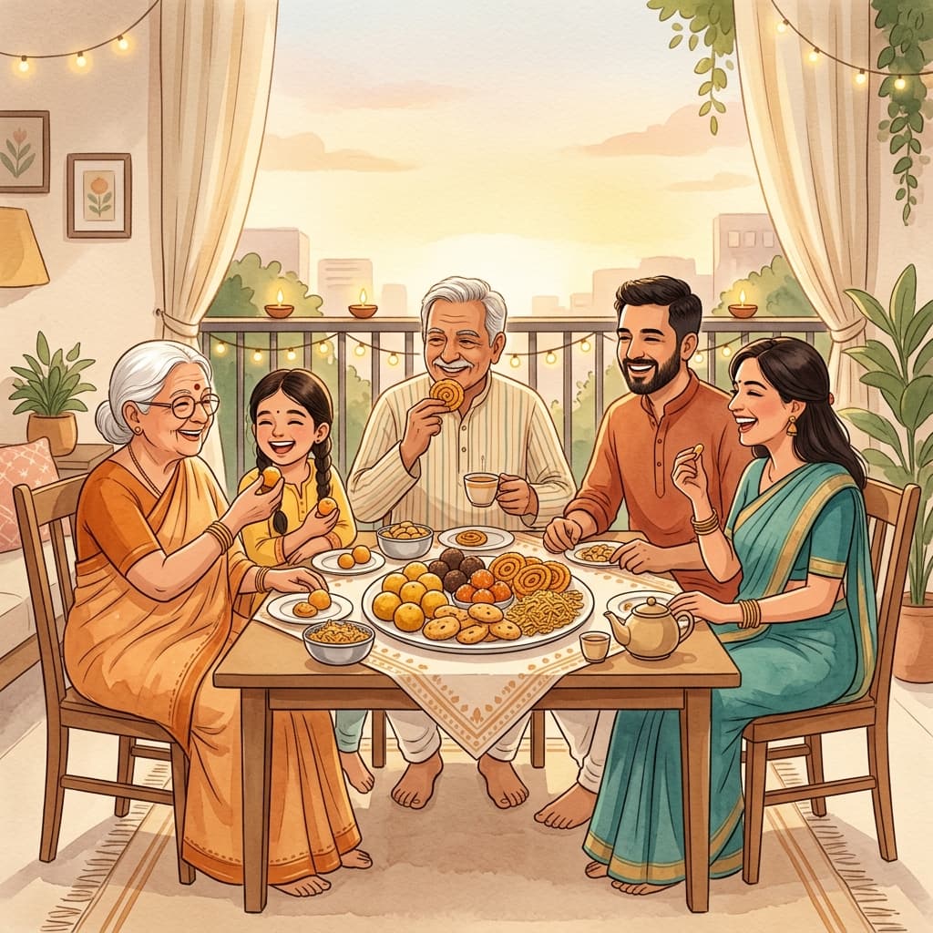A family sharing wholesome traditional snacks